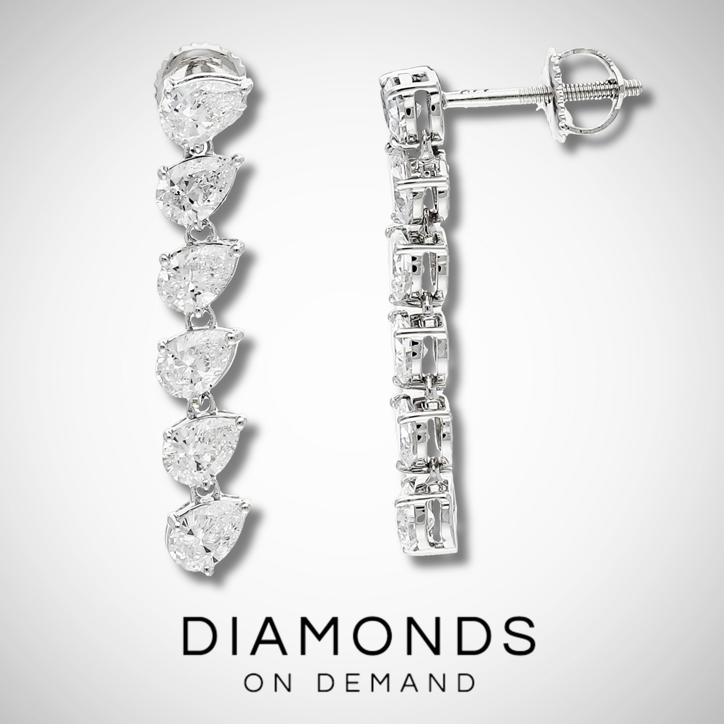 6 Stone Angled Pear Cut Diamond Dangle Earrings - White Gold