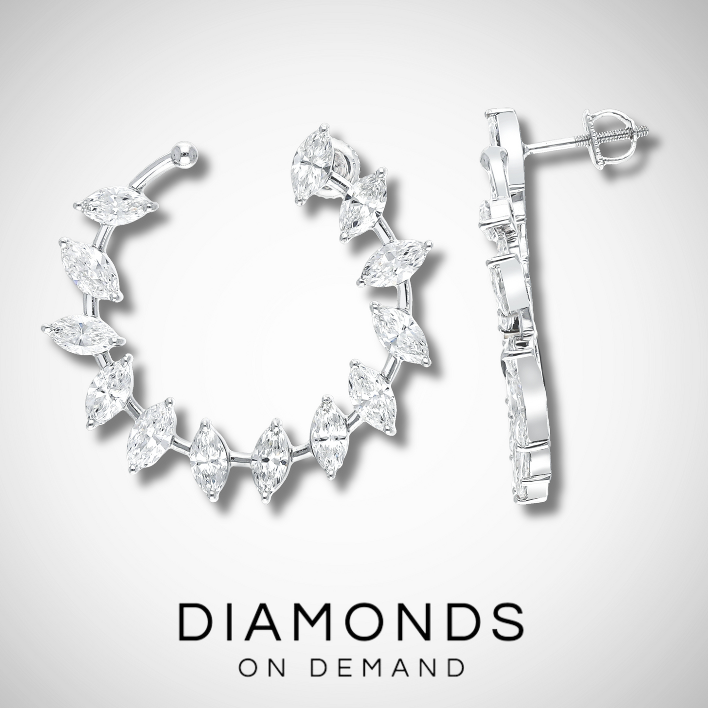 Marquise Diamond Open Circle Earrings - White Gold