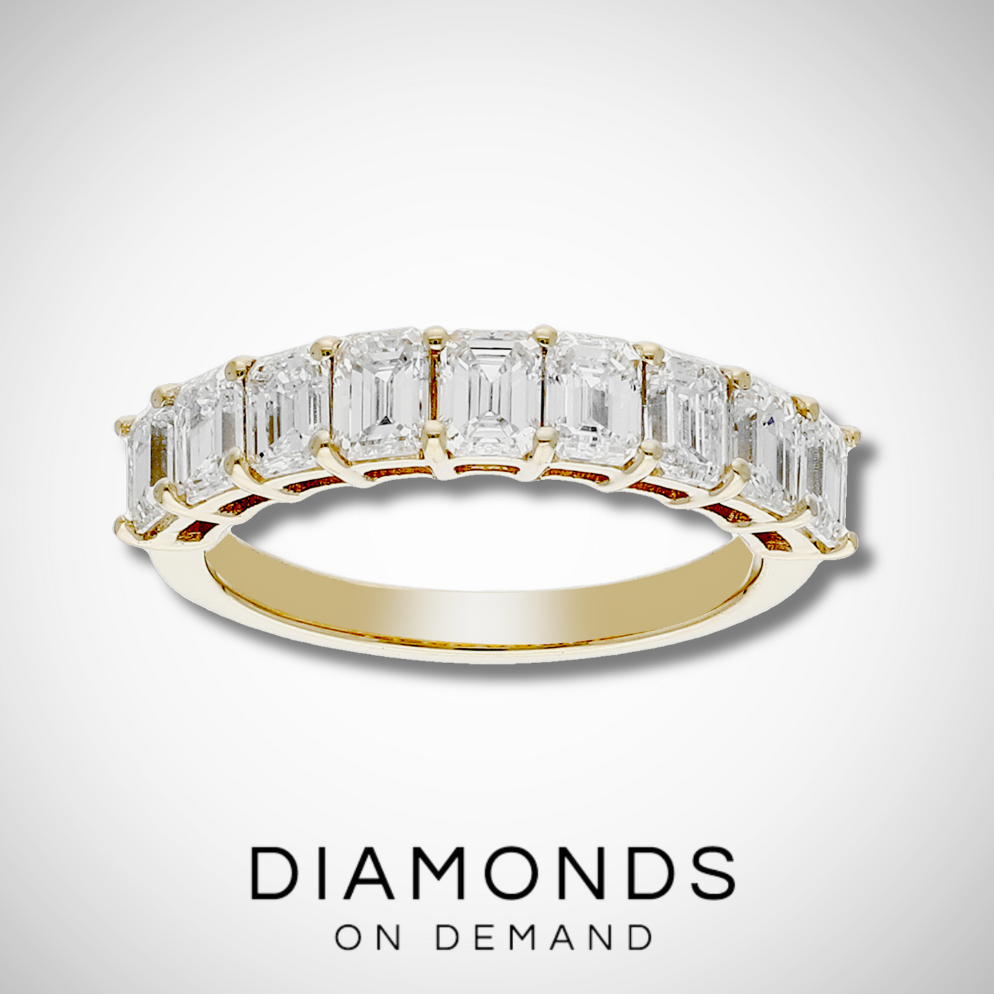 9 Stone Emerald Cut Diamond Half Eternity Band - White Gold
