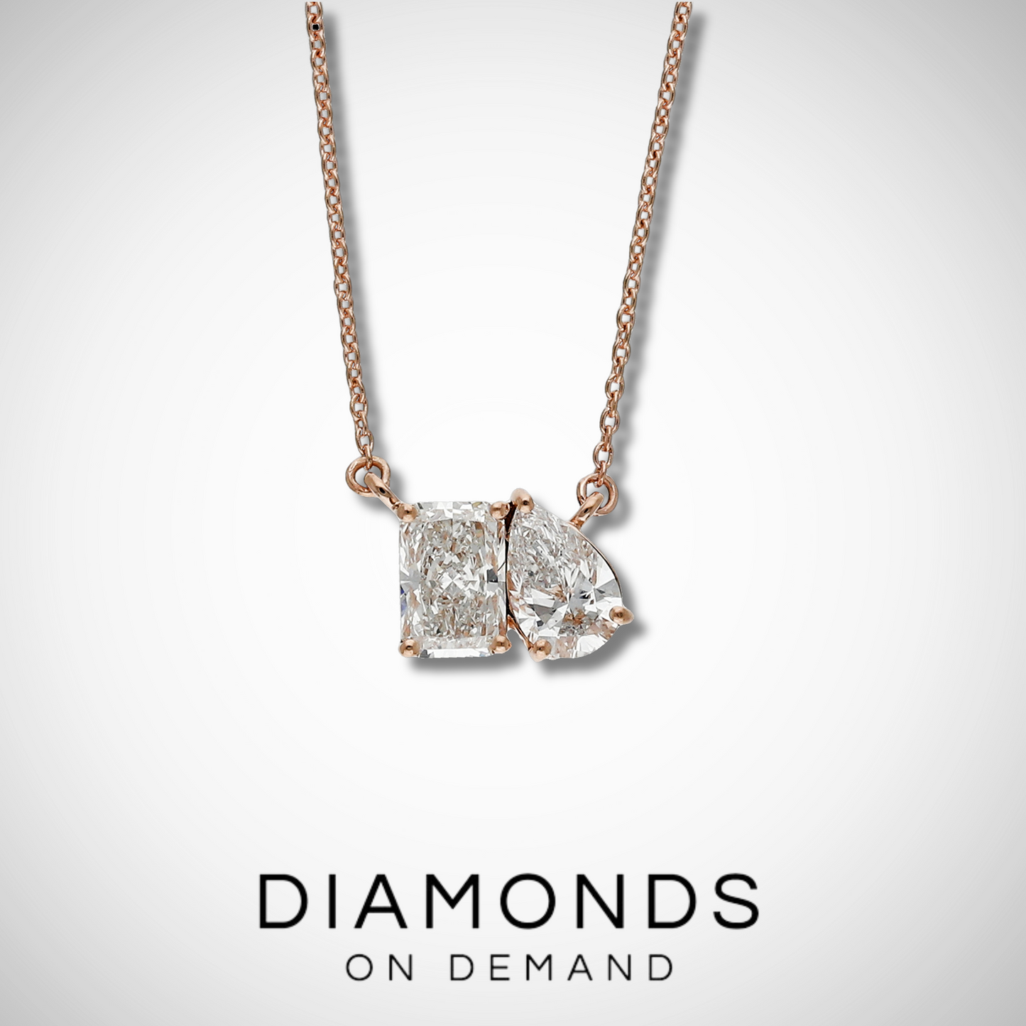 Emerald & Pear Two-Stone Diamond Necklace - Rose Gold