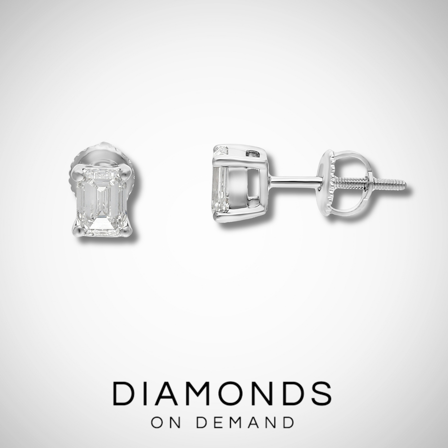 Emerald-Cut Diamond Earrings - White Gold